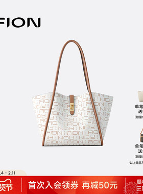 Fion/菲安妮手提托特包2025年新款女大容量通勤复古老花单肩包包