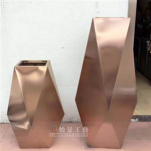 高档装饰不锈钢金属电镀镜面花盆大型景观花盆楼盘小区酒店大堂