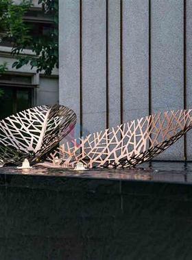 不锈钢叶子摆件镜面水景镂空树叶廊架雕塑酒店售楼处地产装饰美陈