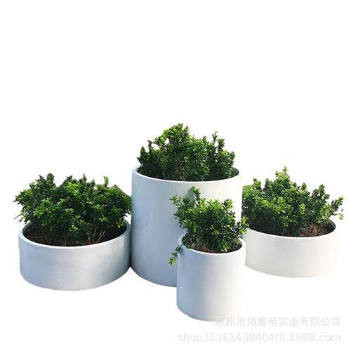 玻璃钢圆柱花盆户外种植花箱商场落地花器公园大花钵酒店组合摆件