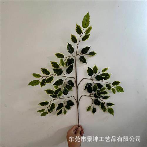 仿真榕树叶仿真尖嘴白边榕叶叉高仿人造假榕树叶植物墙绿化插花