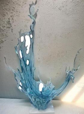 酒店样板房大堂透明树脂浪花雕塑客厅入门创意玄关水晶艺术摆件