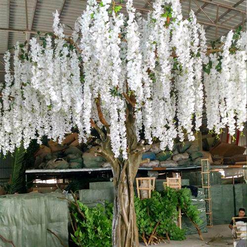 仿真紫藤花树定制大型玻璃钢豆花树西式婚礼婚庆花树造景装饰假树
