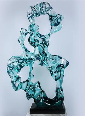 透明树脂太湖石雕塑摆件客厅玄关售楼处酒店前台别墅软装艺术品