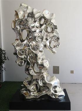 定制不锈钢太湖石雕塑玻璃钢假山石酒店售楼部景观装饰品大型摆件