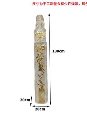 新中式透明树脂狮子摆件金箔拴马桩立柱酒店别墅家居貔貅雕塑落地