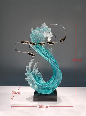 现代酒店家居浪花雕塑透明树脂工艺品摆件别墅样板房玄关软装饰品