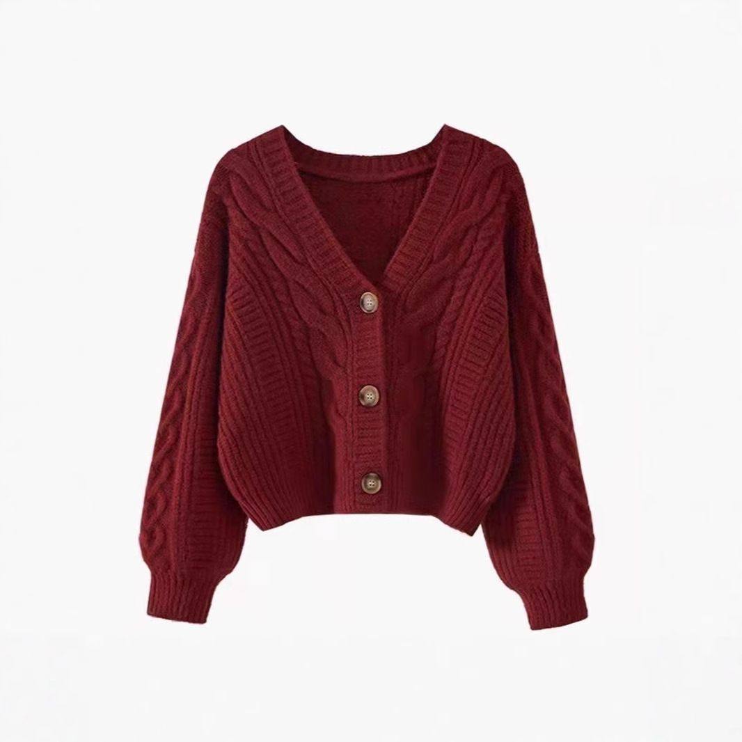 v领毛衣宽松女慵懒风外穿2025春秋冬新款复古麻花短款开衫厚外套,女装/女士精品,羊绒衫,淘宝优惠券,粉丝福利购,淘宝优惠卷