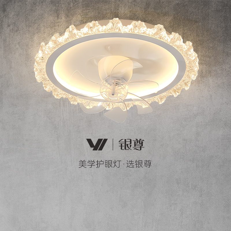 卧室风扇灯2025新款摇头轻奢法式水晶儿童房卧室灯客厅主卧吸顶灯