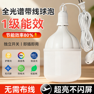 一级能效灯泡带插头开关超亮家用悬挂式e27螺口带线节能led护眼灯