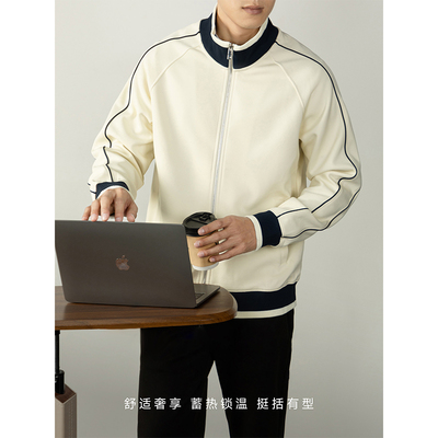 撞色华夫格休闲运动外套男夹克厚