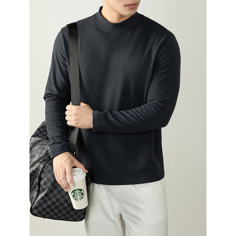 自发热保暖加绒加厚中领长袖T恤