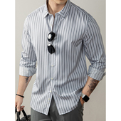 休闲商务免烫雅痞长袖 高端松弛感老钱风条纹衬衫 男2025新款 易打理