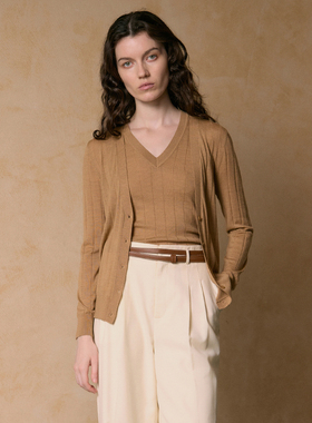 VER TOW羊毛针织背心&开衫 驼色百搭v领2025春季新款通勤女士外套