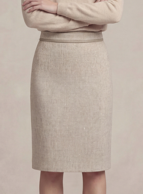 VER TOW 驼色羊毛包身一步裙2026春季气质亮片通勤显瘦及膝半身裙