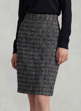 VER TOW 花纱黑小香风粗花呢半身裙2025年冬季高腰修身包臀一步裙