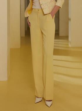 【断码清仓】VER TOW 春新款女士醋酸奶黄色垂感裤商务直筒西裤