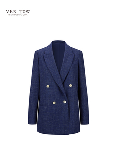 TOW午夜蓝肌理纹西装 &九分裤 套装 设计师职场西服外套&短裤 女 VER