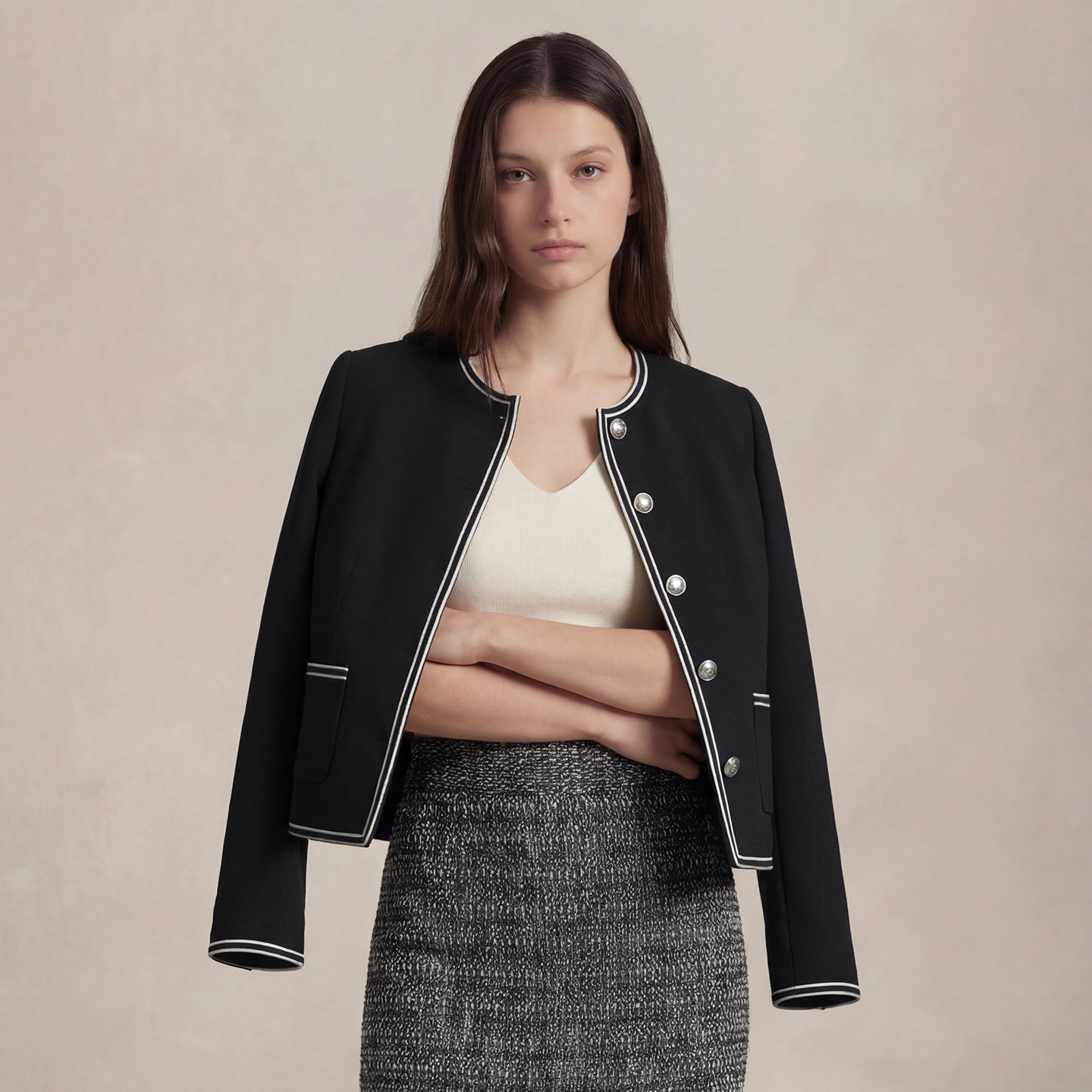 VER TOW【黑白叙事】复古小香风短款外套 女轻奢风圆领羊毛上衣,女装/女士精品,短外套,淘宝优惠券,粉丝福利购,淘宝优惠卷