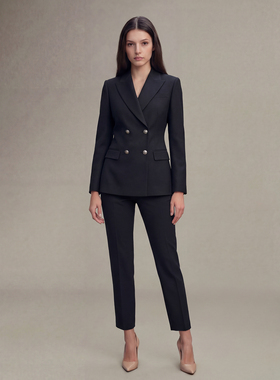 VER TOW 26春新品 黑色双排扣西装九分裤套装 通勤轻奢职业风西服