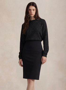 VER TOW 黑色亮片羊绒针织衫 2025年冬季厚款柔软简约圆领羊毛衫