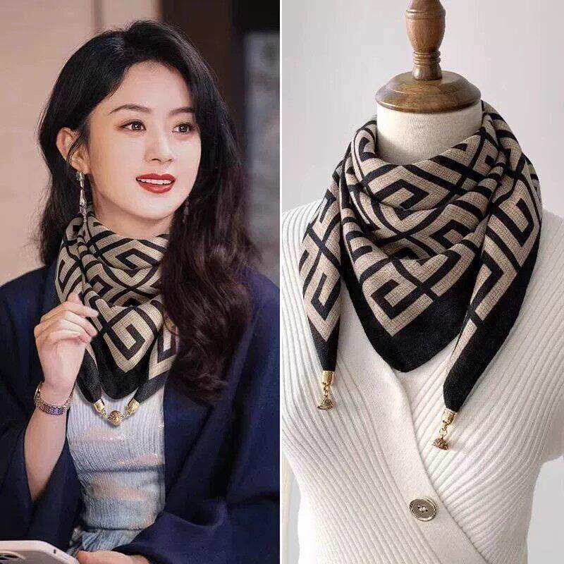 磁吸扣絲巾女2026新款保暖圍脖方巾秋冬季高級感防風防寒護頸圍巾