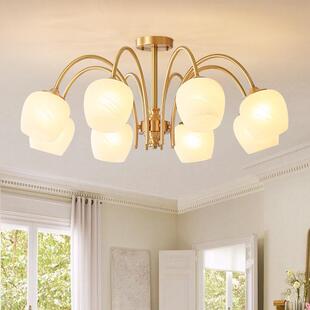 美式轻奢客厅吊灯奶油风法式卧室主灯餐厅欧式复古高端全铜楼梯灯