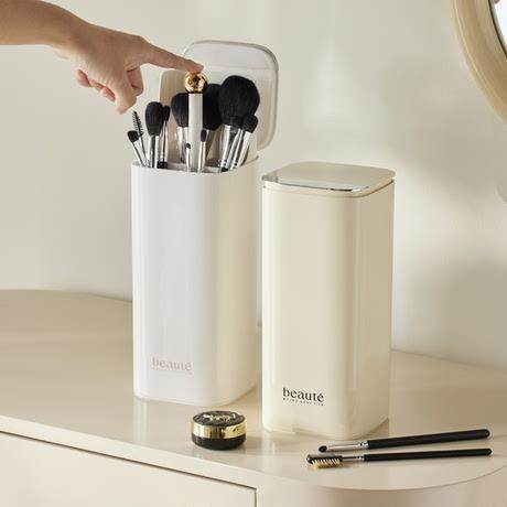 按压自动升降化妆刷收纳筒防尘带盖桌面有盖感化妆刷子收纳盒,3C数码配件,USB灯,淘宝优惠券,粉丝福利购,淘宝优惠卷
