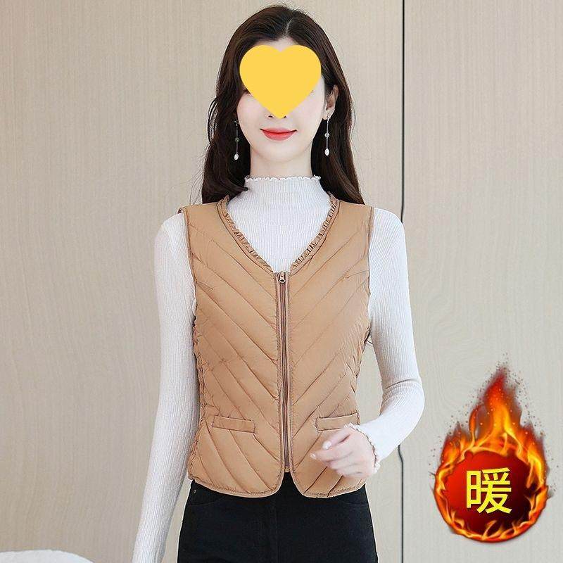 女士加绒加厚拉链冬款坎肩保暖内穿通勤中式棉马甲无袖时尚棉背心