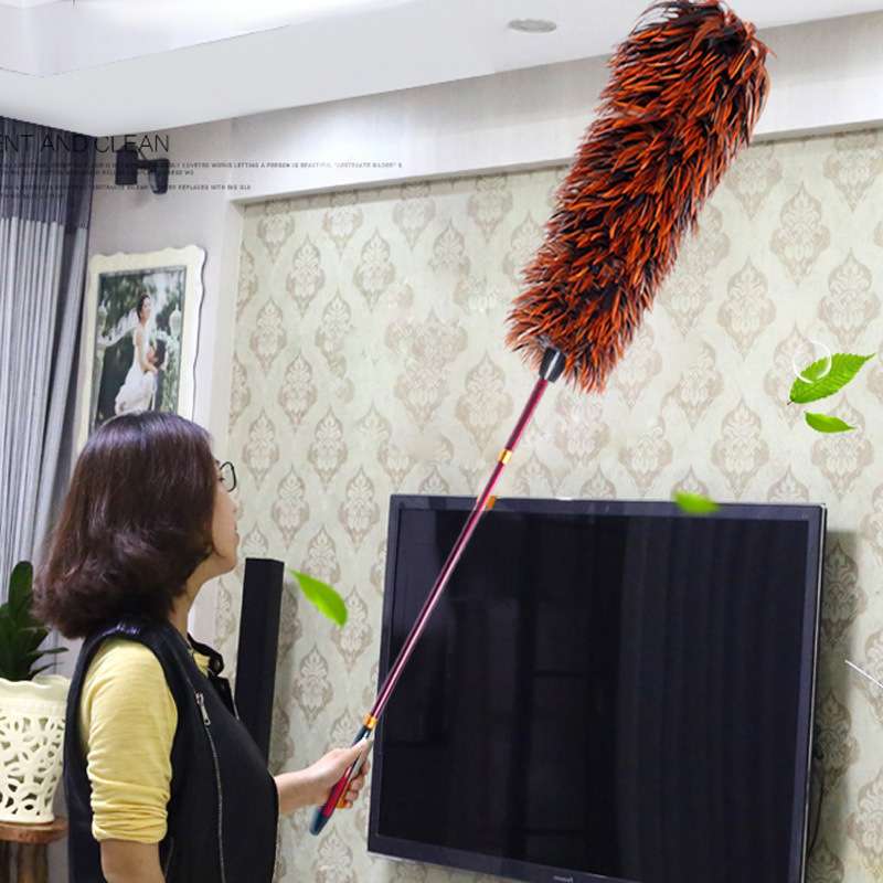 纯手工加长杆真鸡毛掸子家用除尘掸车用可伸缩不掉毛家务清洁工具