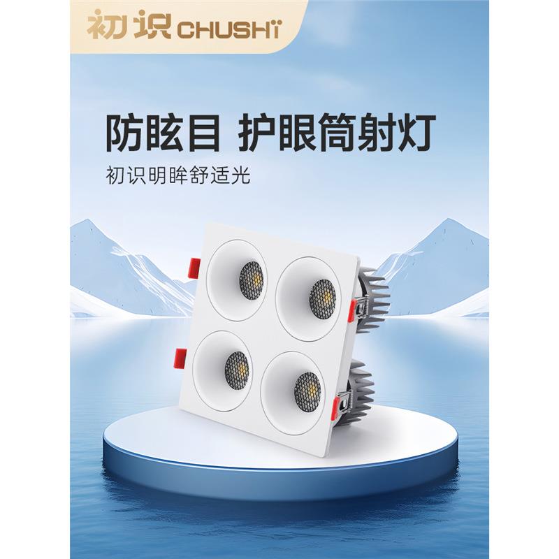 初识照明 四头筒灯嵌入式客厅无主灯全光谱家用卧室led防眩斗胆灯