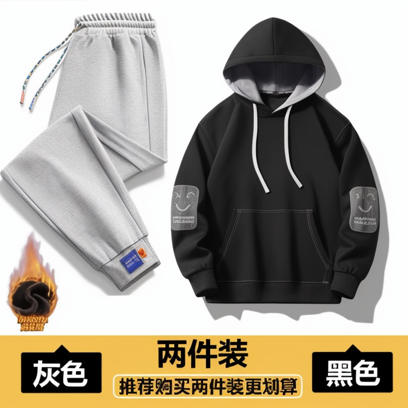 冬潮牌加绒加厚三件套卫衣长裤连帽外套宠物服饰运动套装运动服07