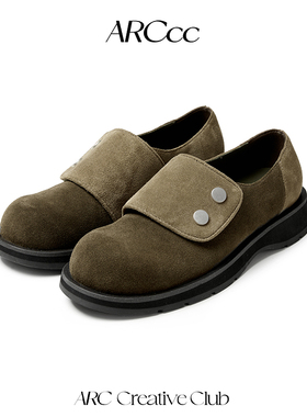 ARCcc Basic BS01拼色魔术贴圆头德比真皮皮鞋牛反绒一脚蹬休闲鞋
