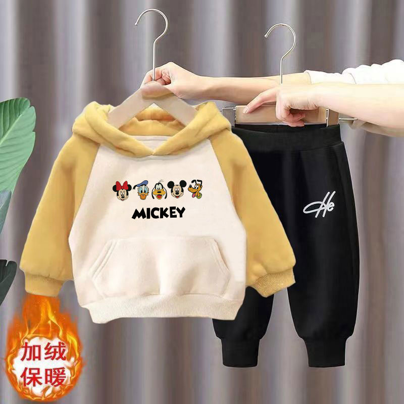 小童卫衣秋冬款加绒加厚保暖插肩套装