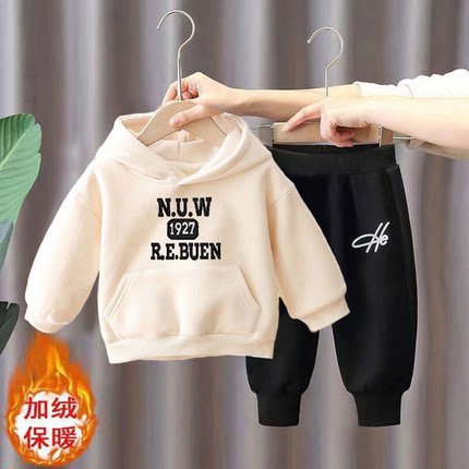 男女宝卫衣秋冬款卡通印花带帽上衣儿童休闲洋气加绒保暖套头衫潮