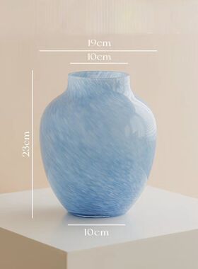 北欧大肚琉璃花瓶云雾蓝色玻璃客厅四时之序玄关插花摆件乔迁礼物
