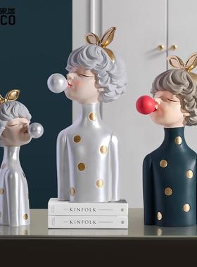 轻奢北欧式吹泡泡女孩摆件家居客厅电视柜创意桌面装饰品生日礼物