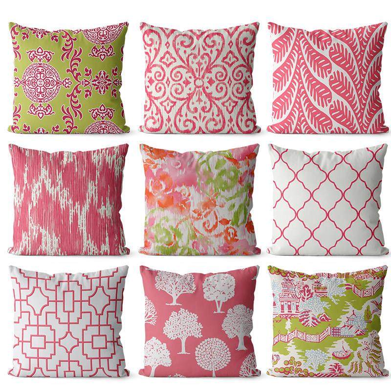 简约几何粉红色图案棉麻双面沙发抱枕床头靠垫靠枕套腰枕车载护腰,居家布艺,靠垫/抱枕,淘宝优惠券,粉丝福利购,淘宝优惠卷