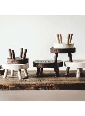 覆古作旧小圆凳花架盆栽增高架乡村破烂风迷你椅子【二店道具铺】