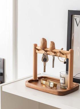 实木玄关钥匙收纳摆件治愈小物件ins进门入户装饰托盘首饰置物架