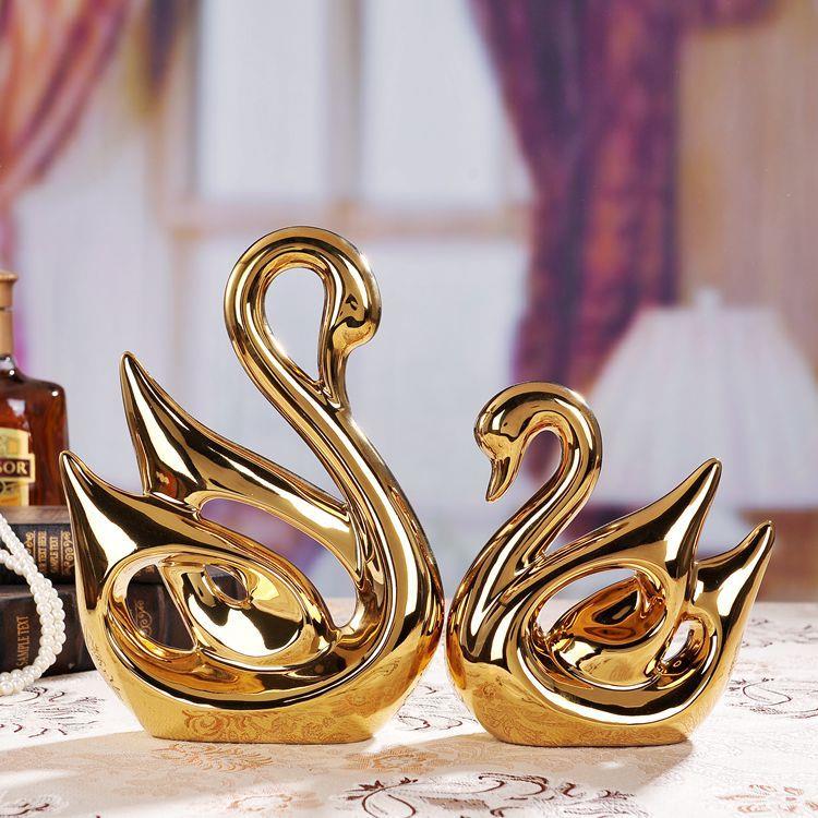轻奢北欧创意陶瓷情侣天鹅摆件电视柜酒柜客厅书房装饰品乔迁礼品