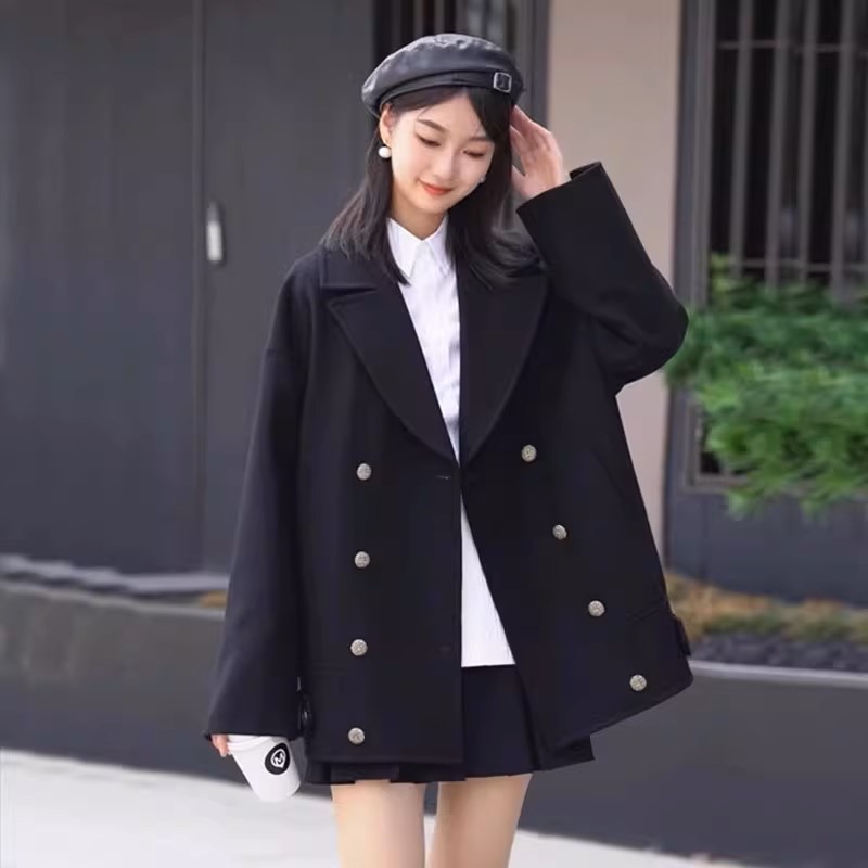 阿玛施翻领廓形羊毛呢大衣外套女