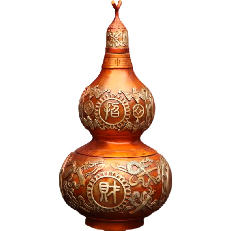 八宝葫芦摆件纯铜复古八仙葫芦法器镇宅招财中式客厅开口八卦葫芦