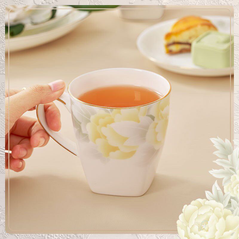 华光国瓷 骨瓷水杯茶杯泡茶杯新中式会客茶杯碟陶瓷杯喝水杯子