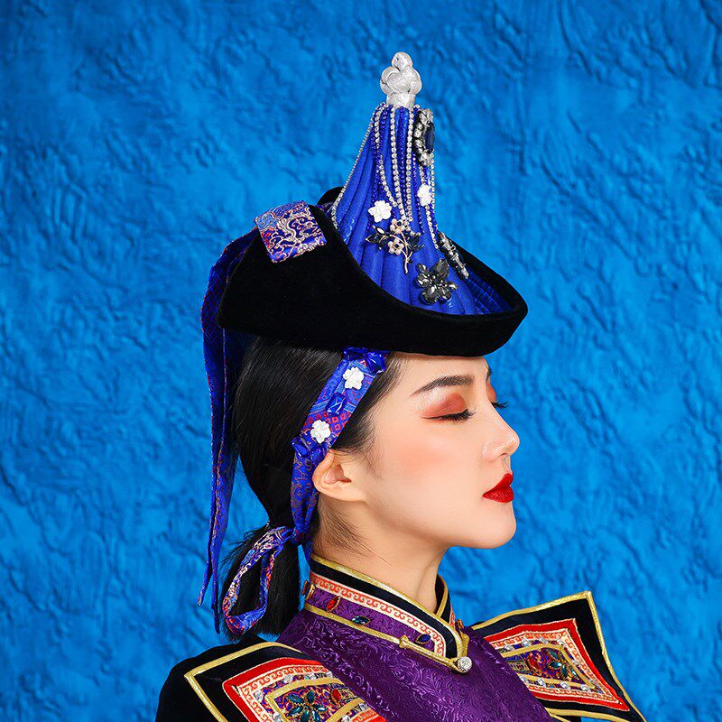 蒙古族女士尖顶小帽子高端少数民族风演出舞台新娘头饰摄影写真定