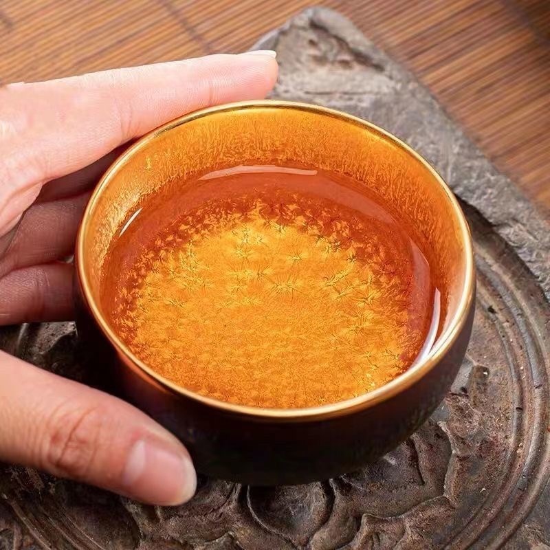 七彩鎏金主人杯茶杯个人专用单杯建盏茶盏茶具高档品茗杯子礼盒装