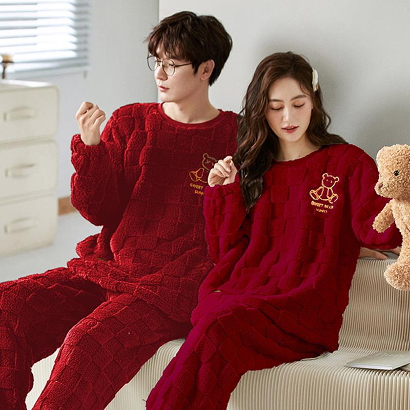 睡衣结婚新婚情侣套装红色珊瑚绒新娘加厚秋冬款潮范情侣睡衣冬季