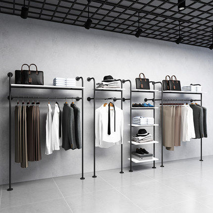 男装店货架服装展示架上墙落地式挂衣服架子双层鞋包陈列架挂衣杆