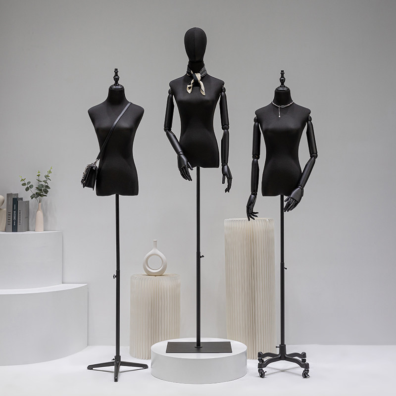 服装店黑色白色模特道具女半身人台女装店橱窗陈列模特展示架全身