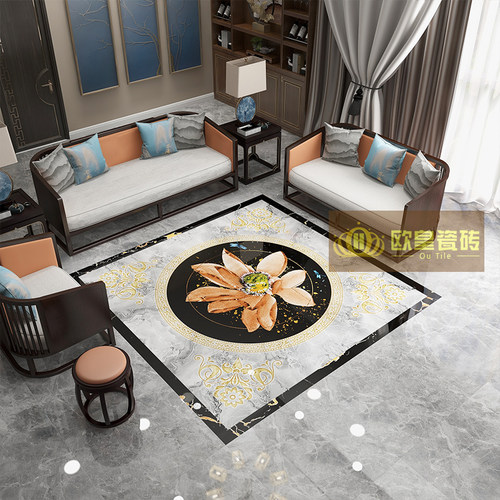 新中式客厅拼花瓷砖800x800别墅门厅地板砖入户玄关图案造型地砖